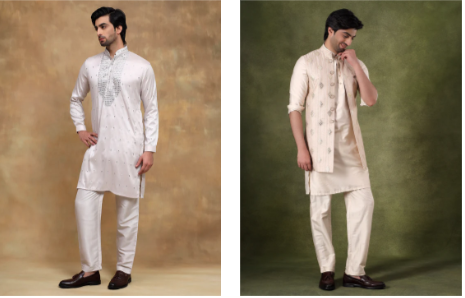 Ivory Kurta Jacket Set for Men