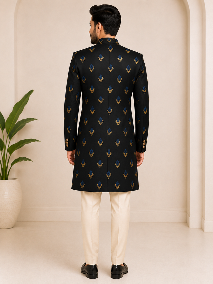 Black Indo Western with Royal Blue brocade Motif