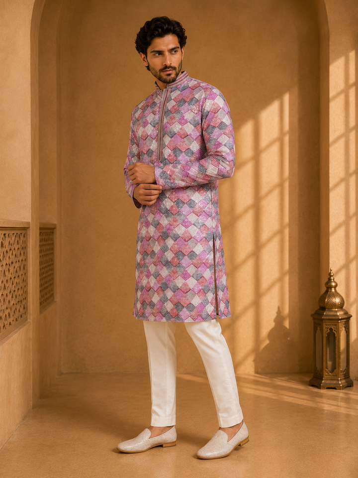 Pink Geometric Printed Kurta Set