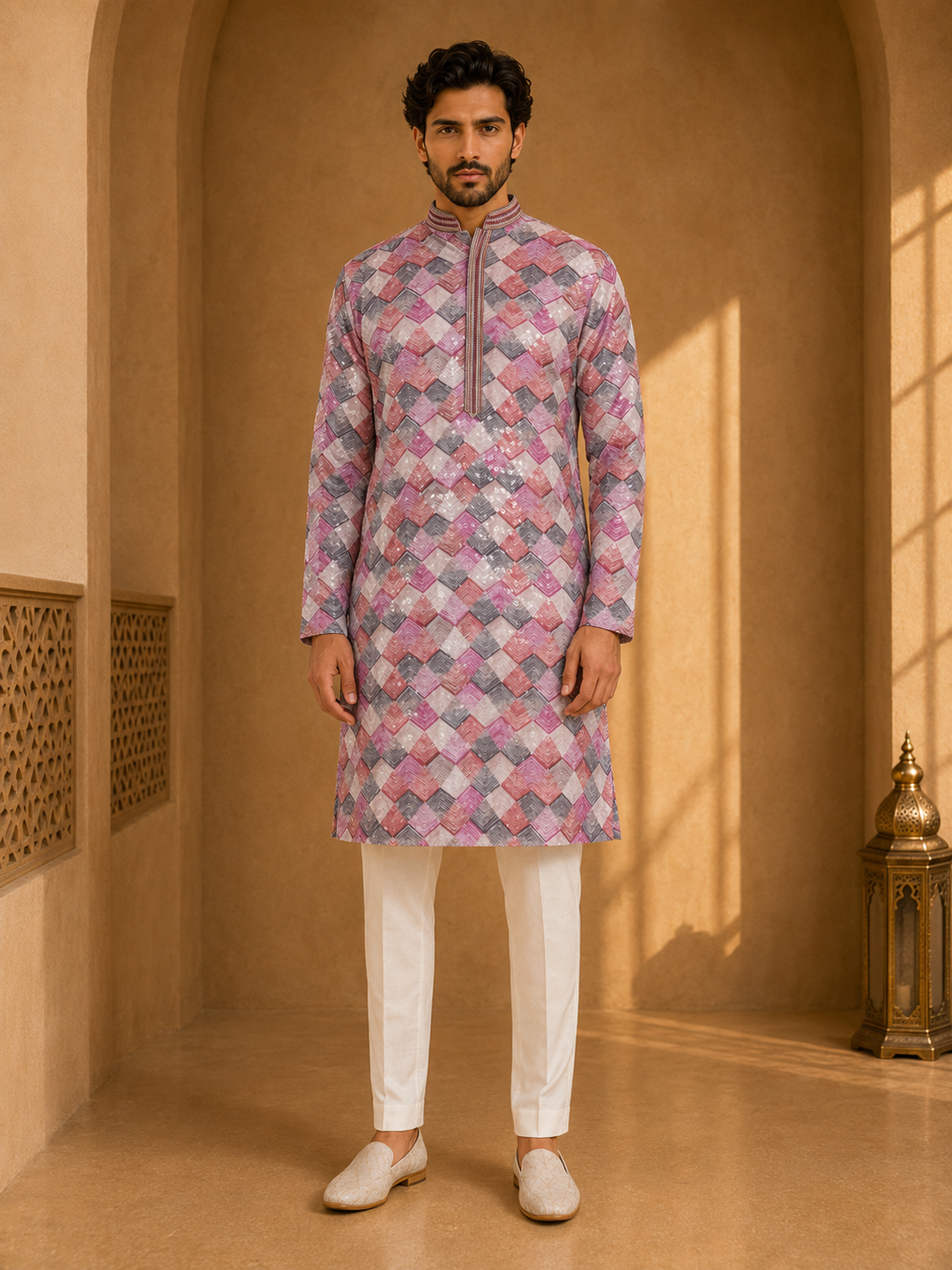 Pink Geometric Printed Kurta Set