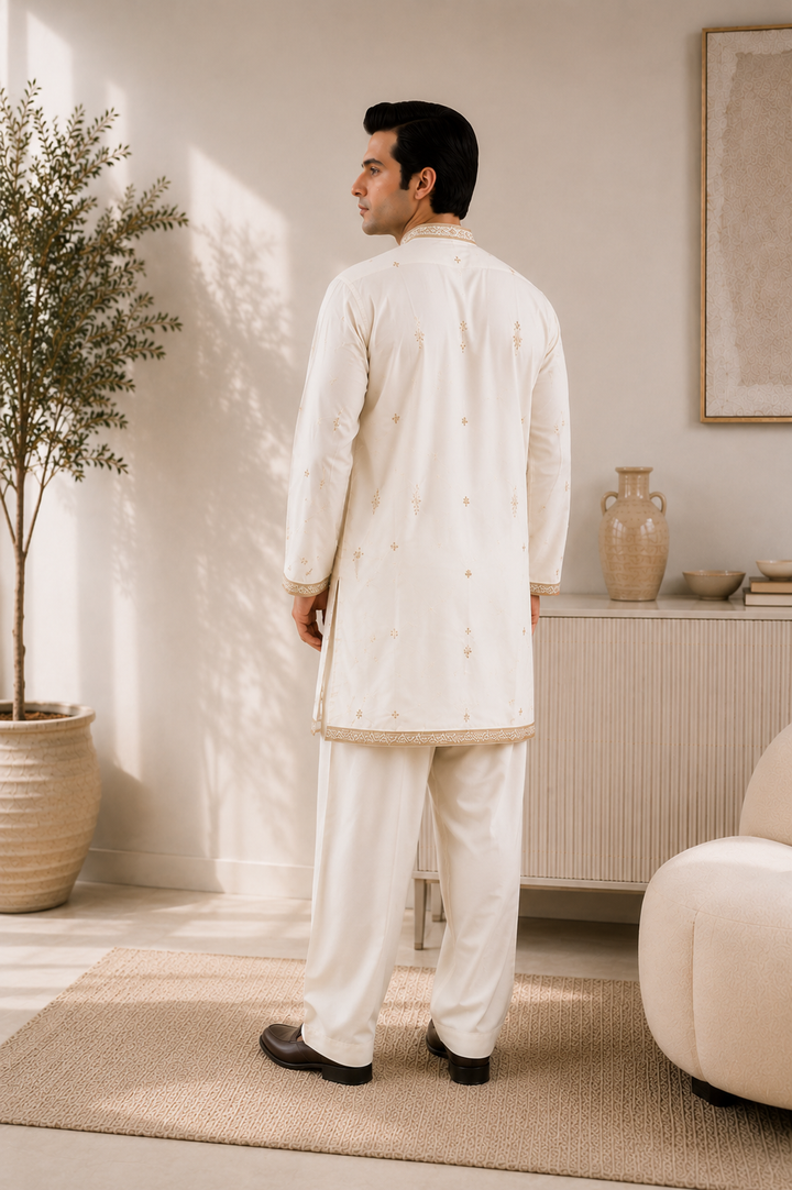 Ivory Gold Zari Embroidered Kurta