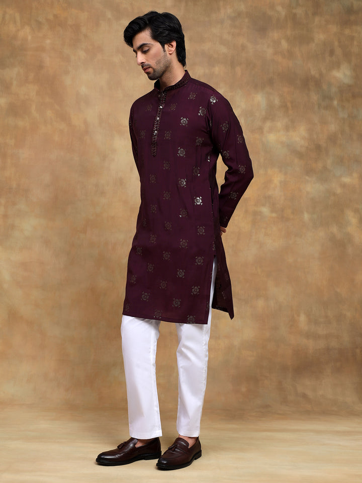 Dark Wine Sippi Embroidered Kurta Set