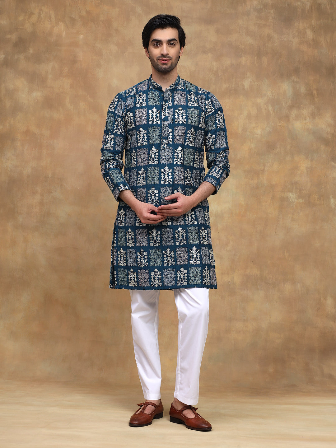 Teal Heritage Embroidered Kurta Set