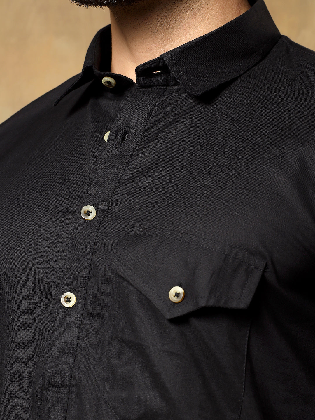 Black Cotton Pathani Set