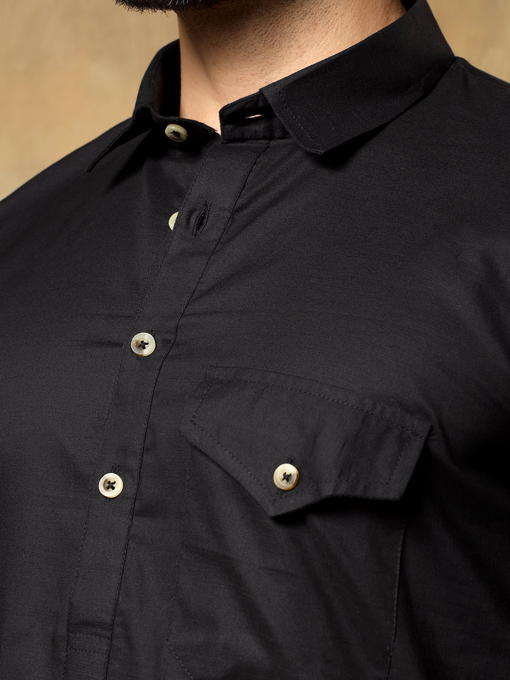 Black Cotton Pathani Set