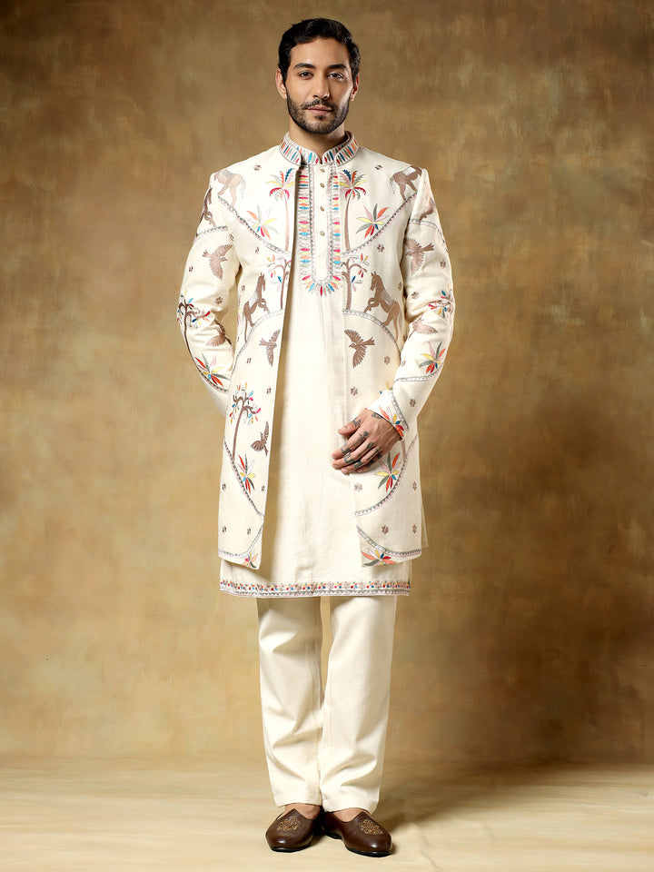 Multicolor Embroidered Open Indo-Western