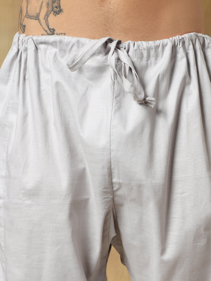 Grey Cotton Pathani Set