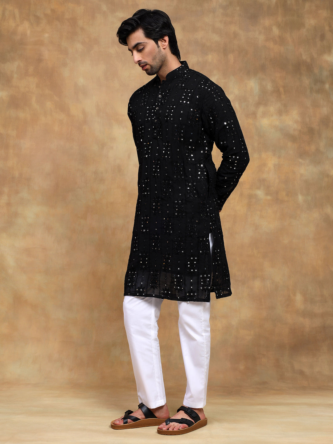 Black Tonal Embroidered Kurta Set