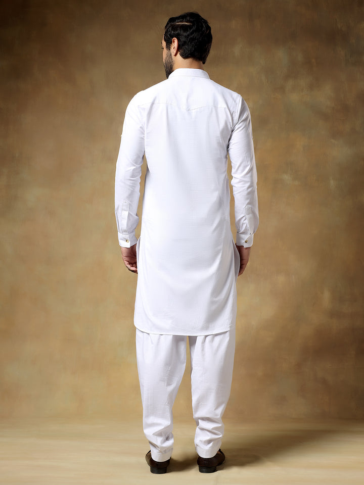 White Cotton Pathani Set