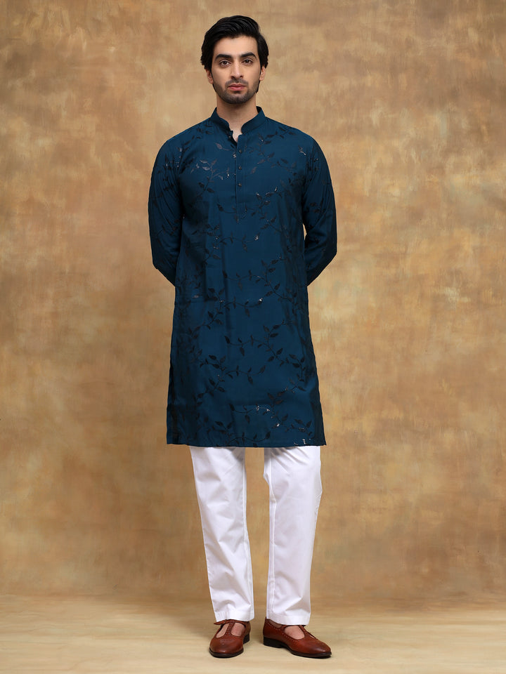 Teal Leaf Embroidered Evening Kurta Set