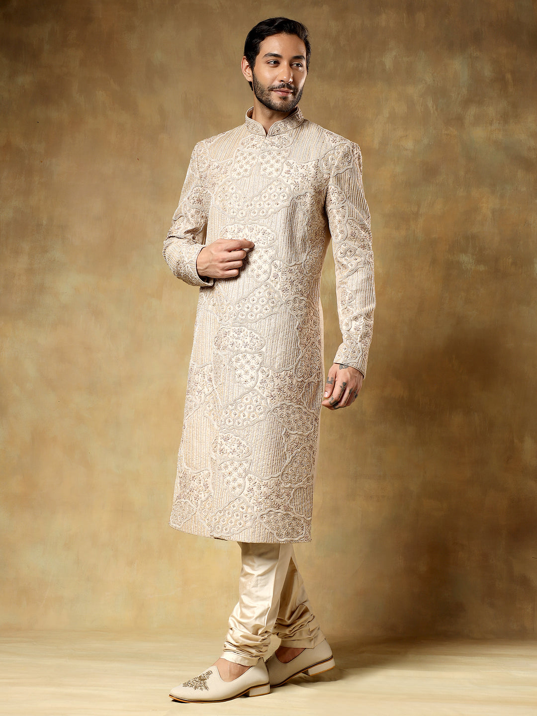 Golden Embroidery Sherwani Set