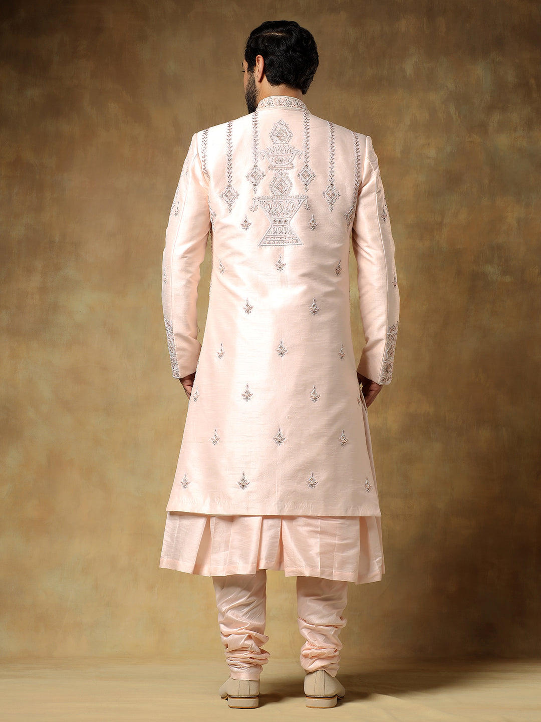 Pink Embroidered Sherwani with Stole