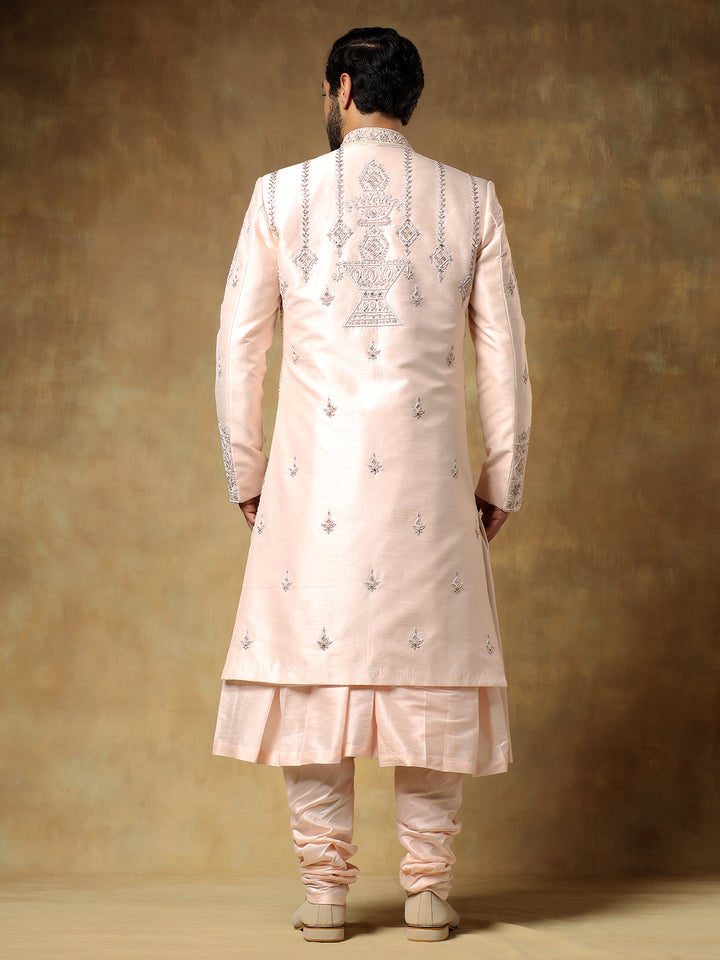 Pink Embroidered Sherwani with Stole