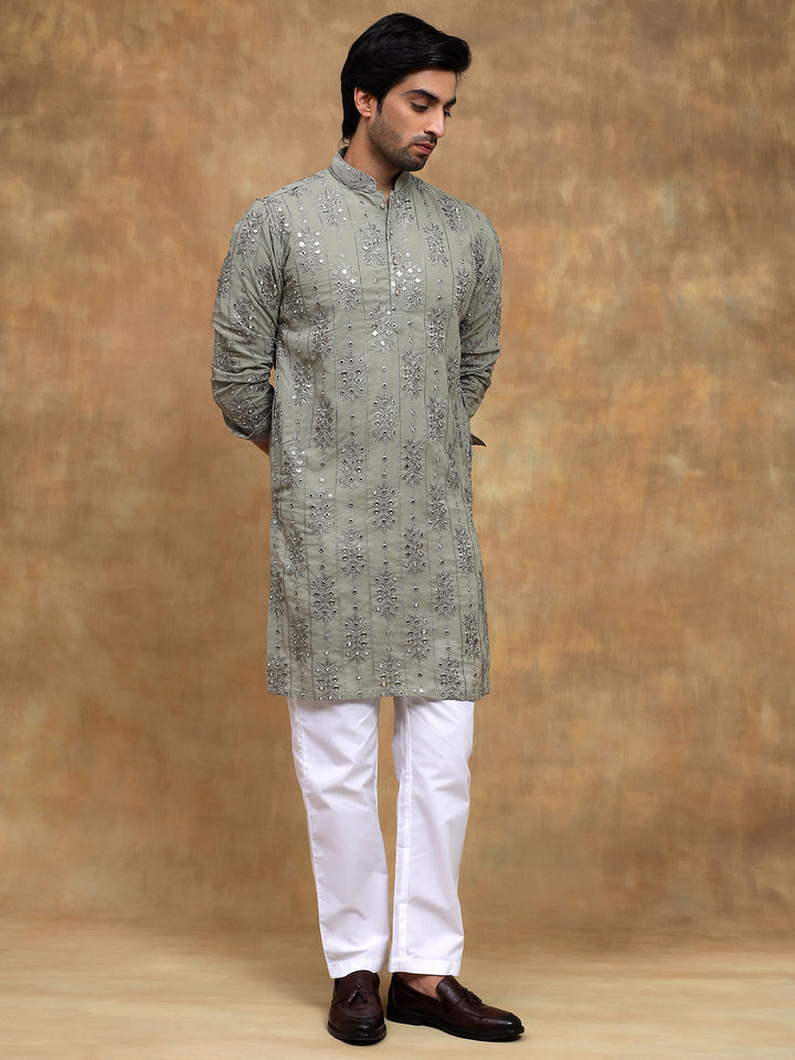 Sage Green Tonal Embroidered Kurta Set