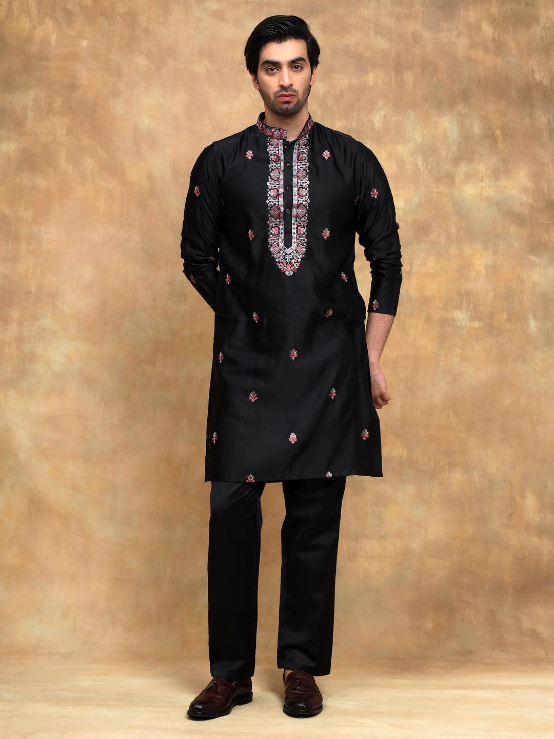 Black Kurta Set with Printed Dupatta