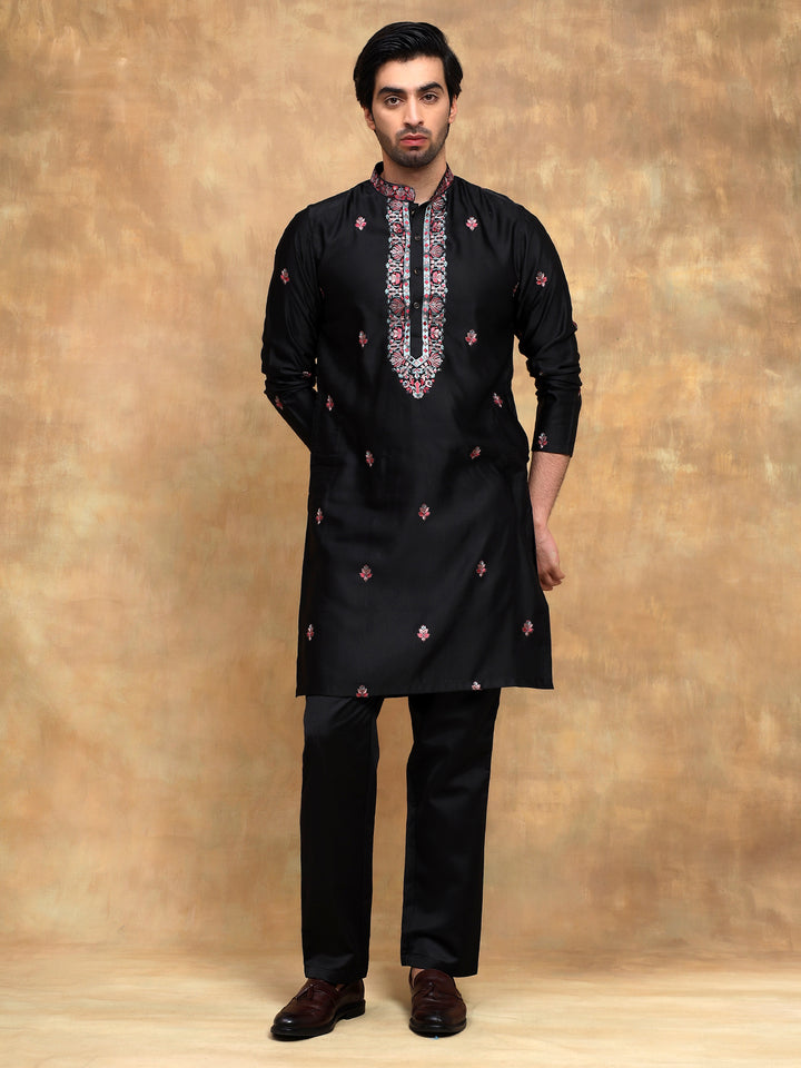 Black Kurta Set with Printed Dupatta