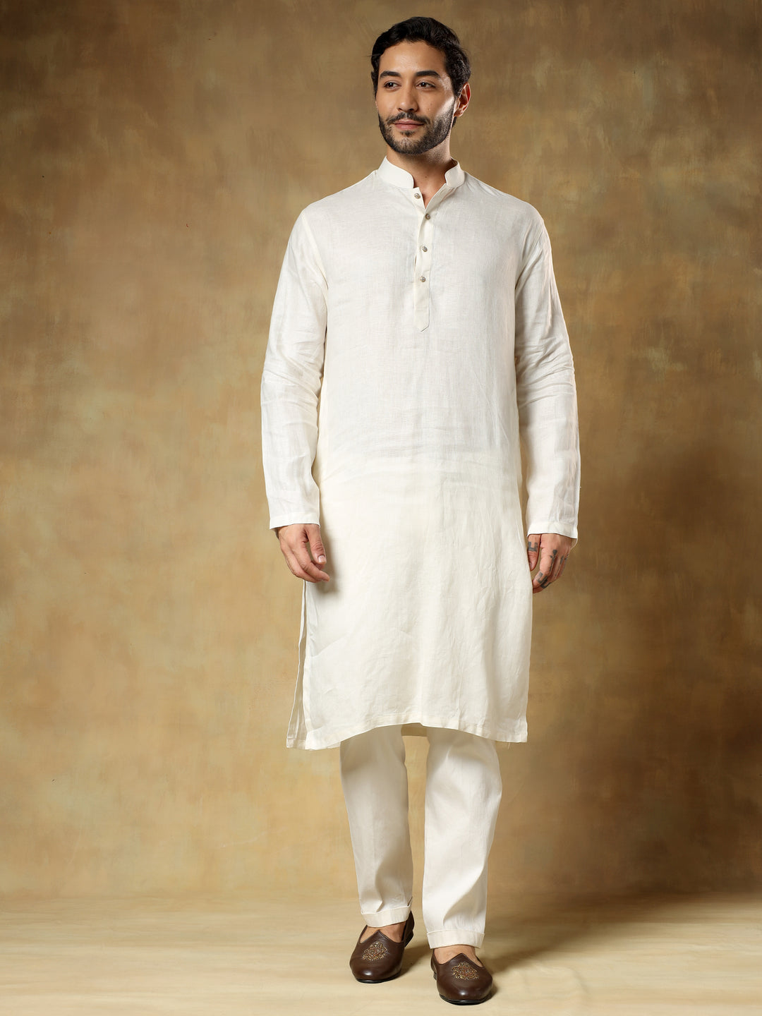 Cream Minimal Embroidered Indo-Western Set