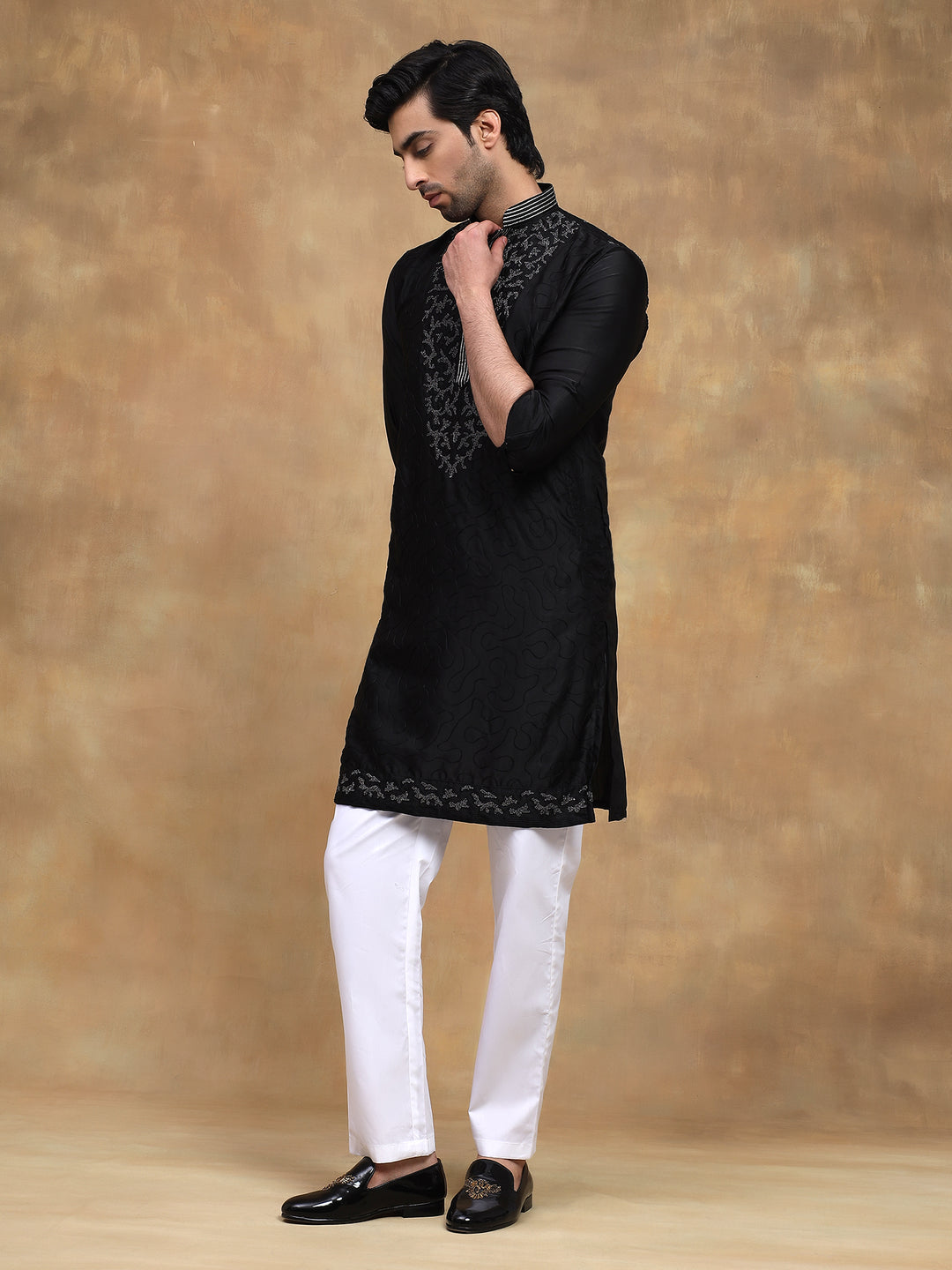 Black Refined Embroidered Kurta Set