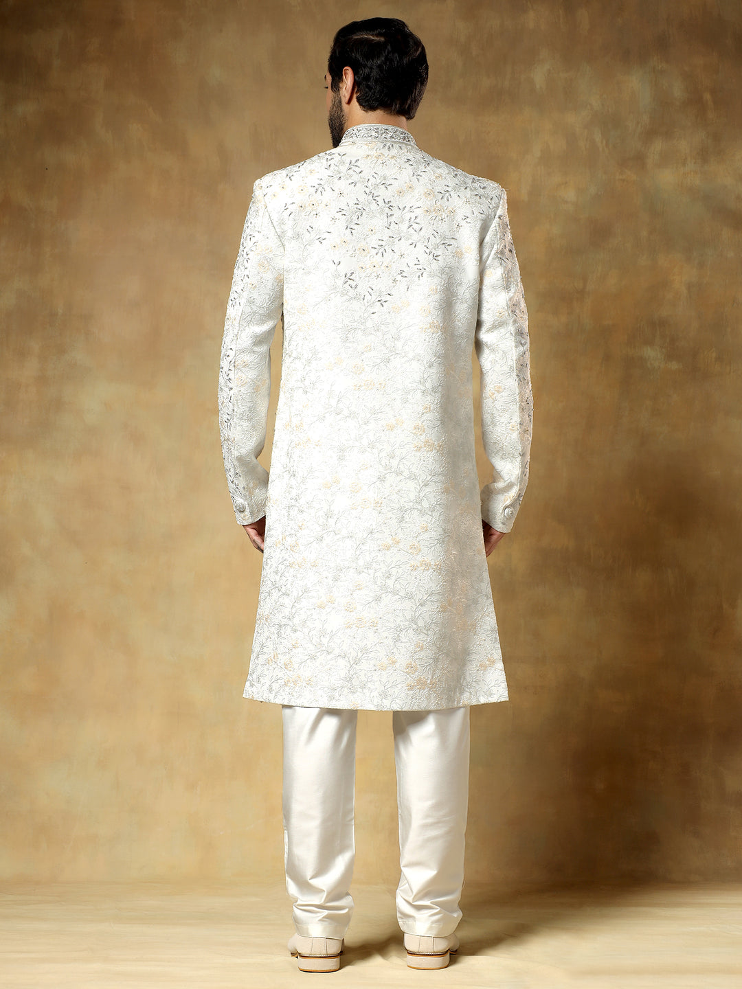 White Embroidered Sherwani Set for Groom