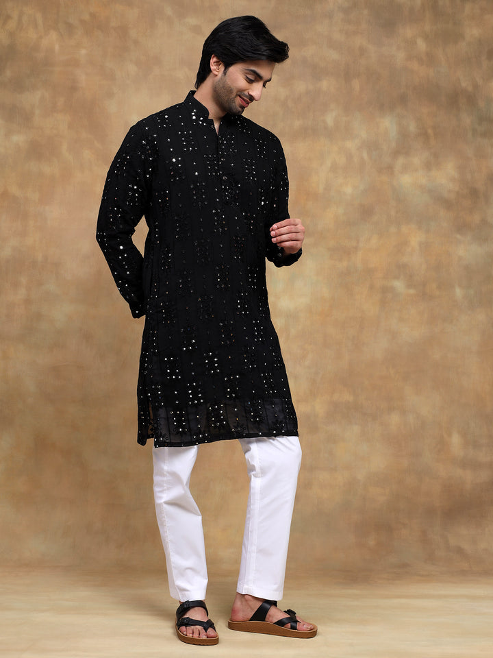 Black Tonal Embroidered Kurta Set