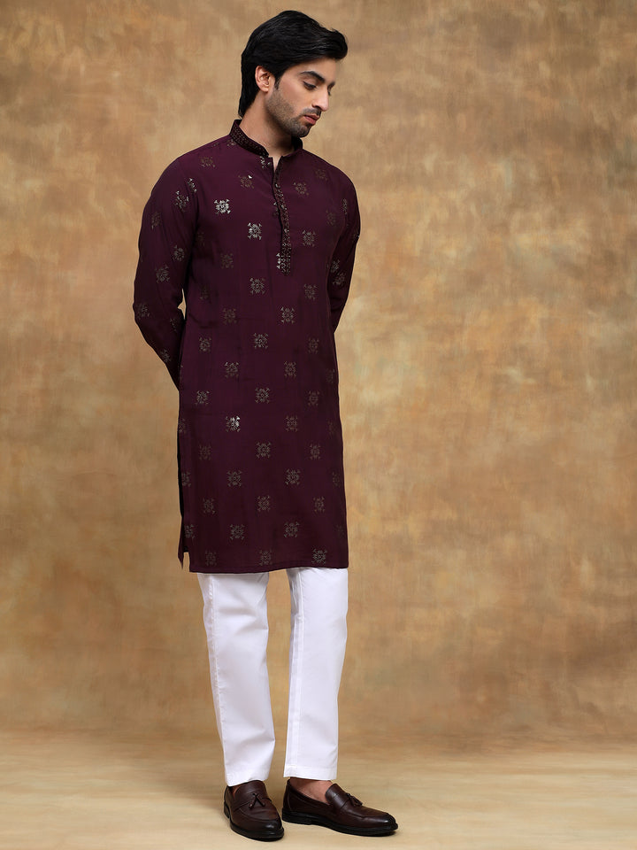 Dark Wine Sippi Embroidered Kurta Set