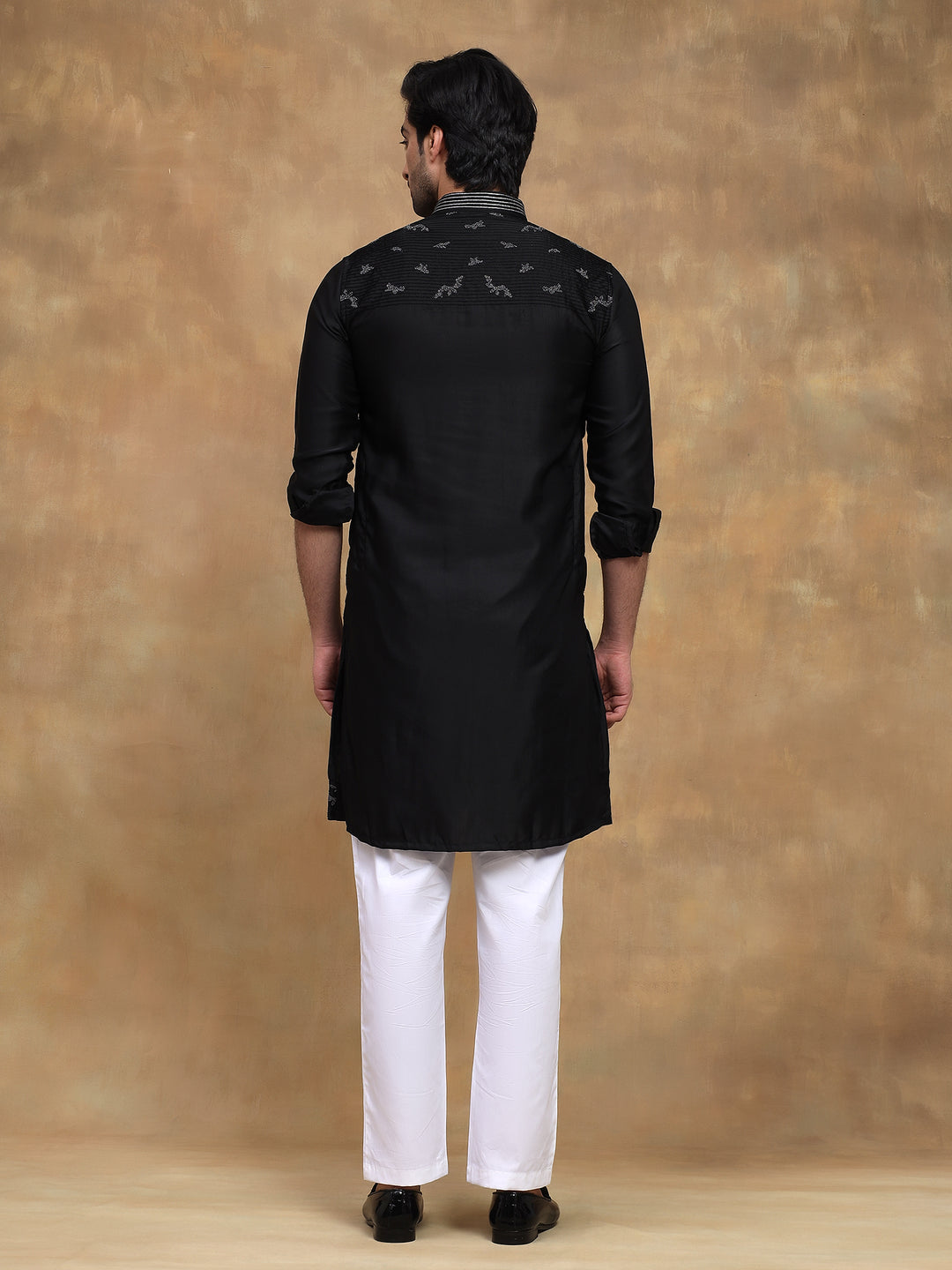 Black Refined Embroidered Kurta Set