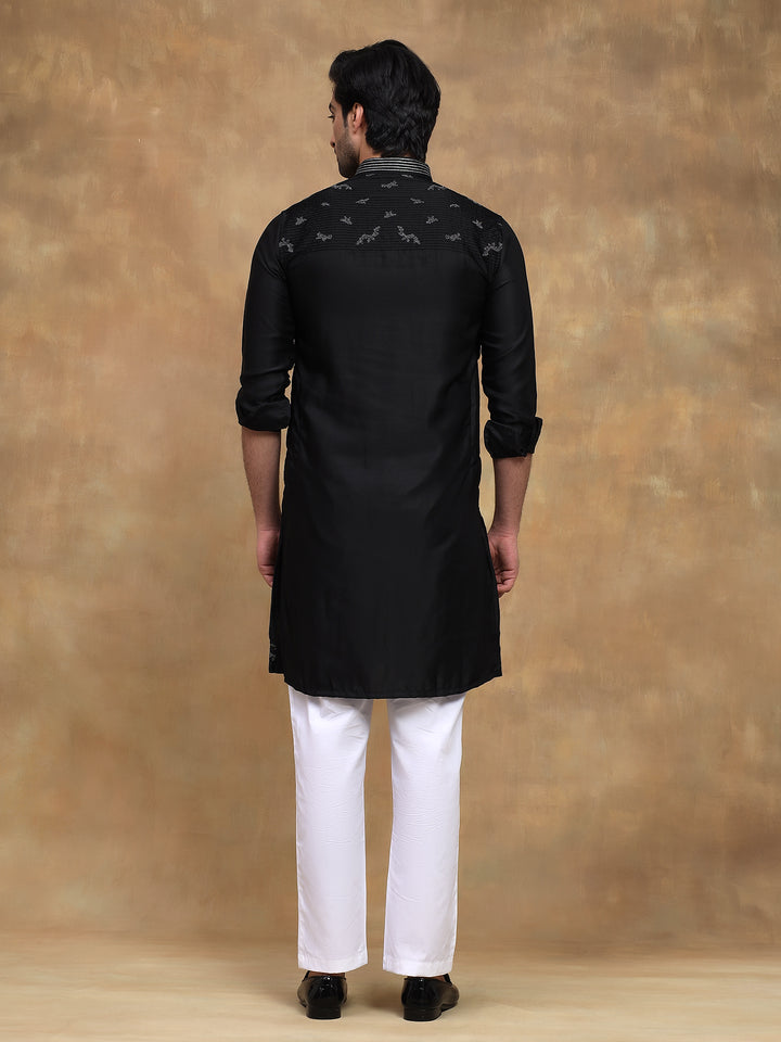 Black Refined Embroidered Kurta Set