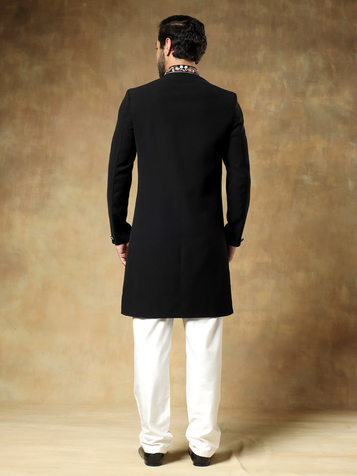 Black Bandhgala Indo-Western Set with Stole