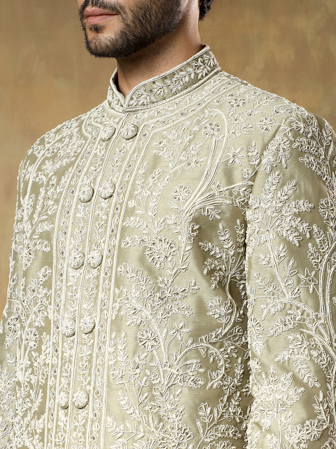 Pista Embroidered Sherwani Set