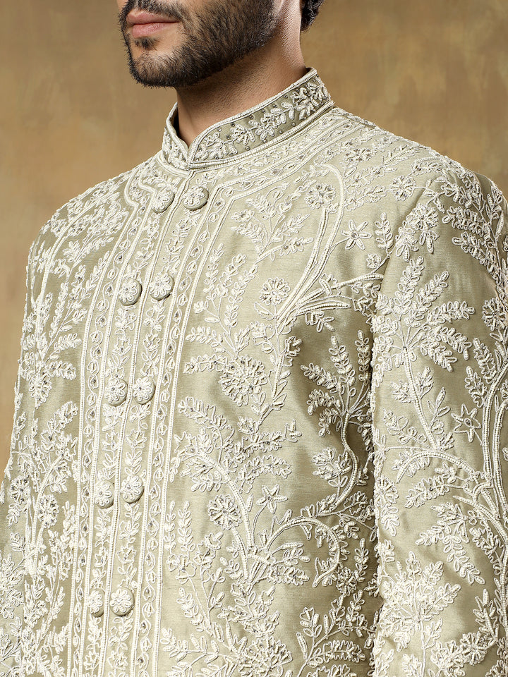 Pista Embroidered Sherwani Set