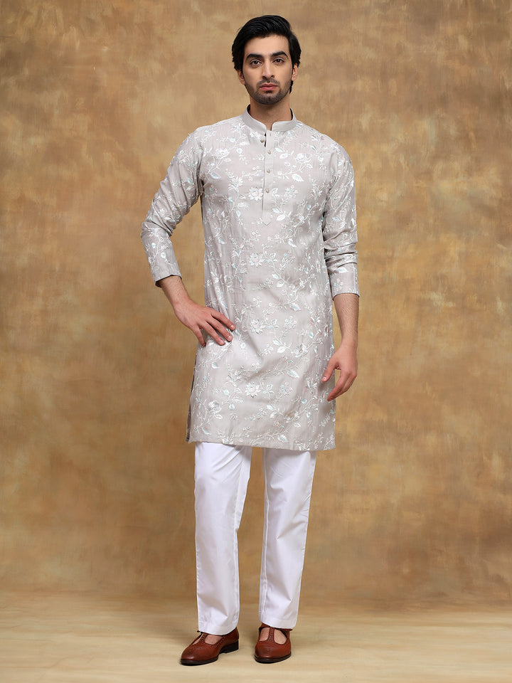 White Floral Embroidered Day Kurta Set