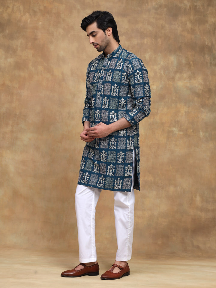 Teal Heritage Embroidered Kurta Set