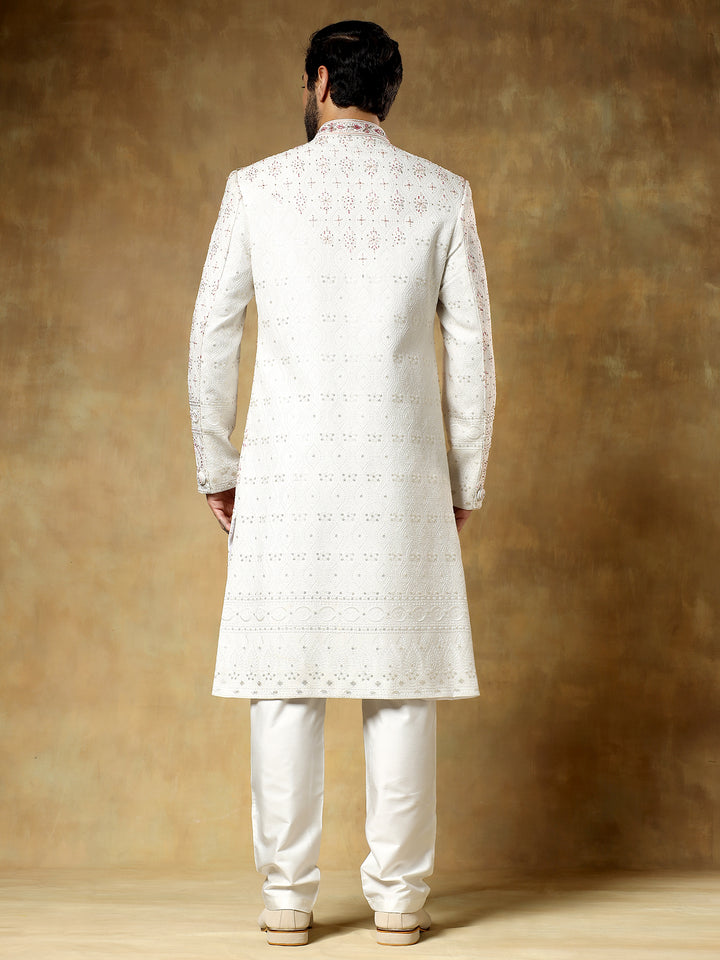 Off white Embroidered Sherwani with Stole