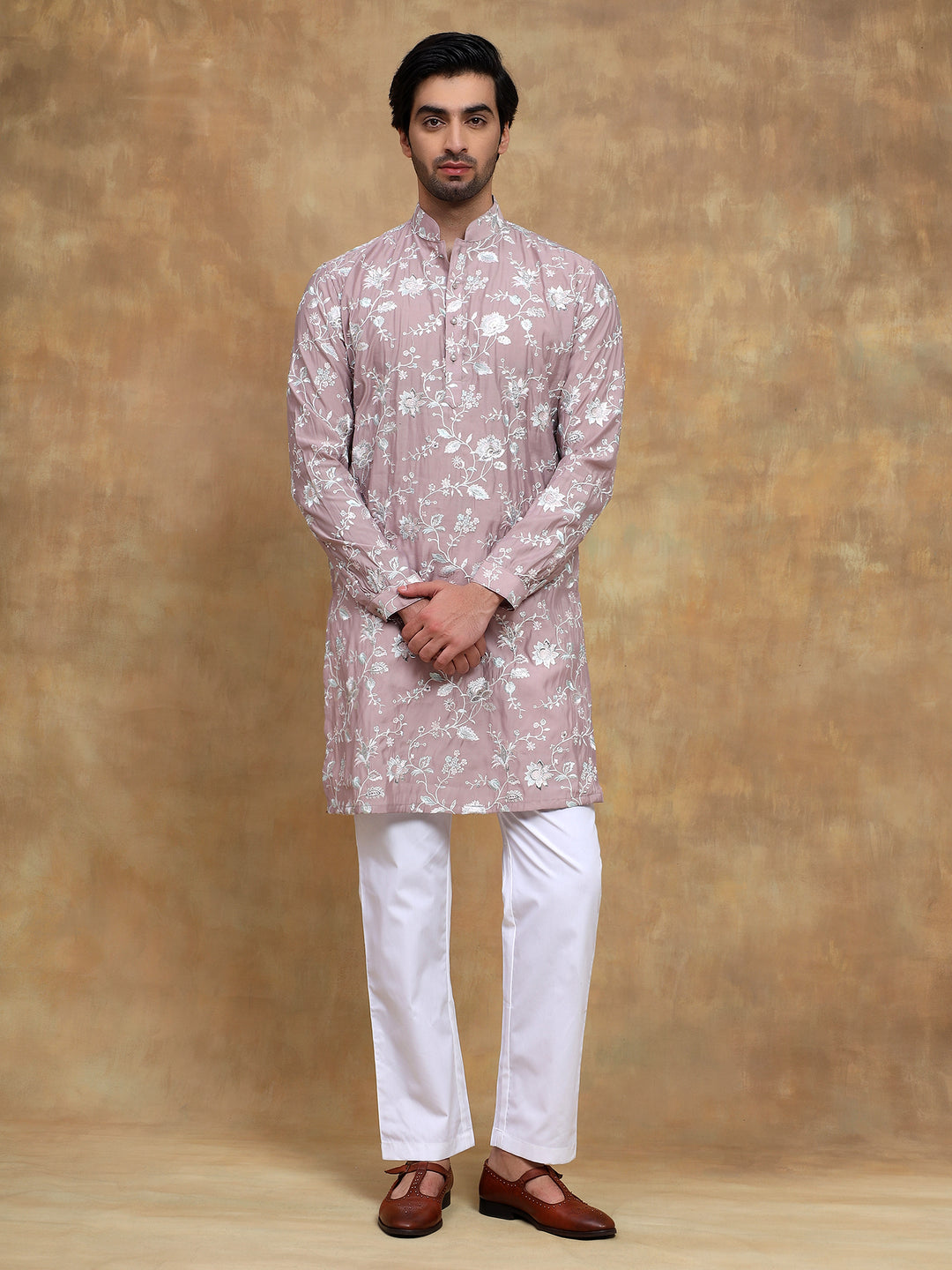 Lilac Embroidered Kurta Set