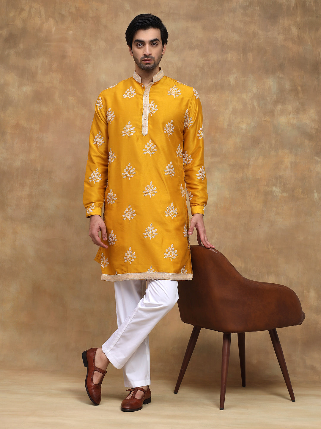 Yellow Ivory Embroidered Kurta Set