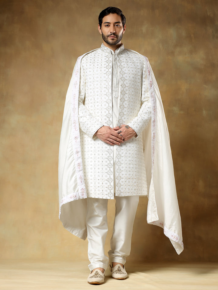 Off White Embroidered Indo-western