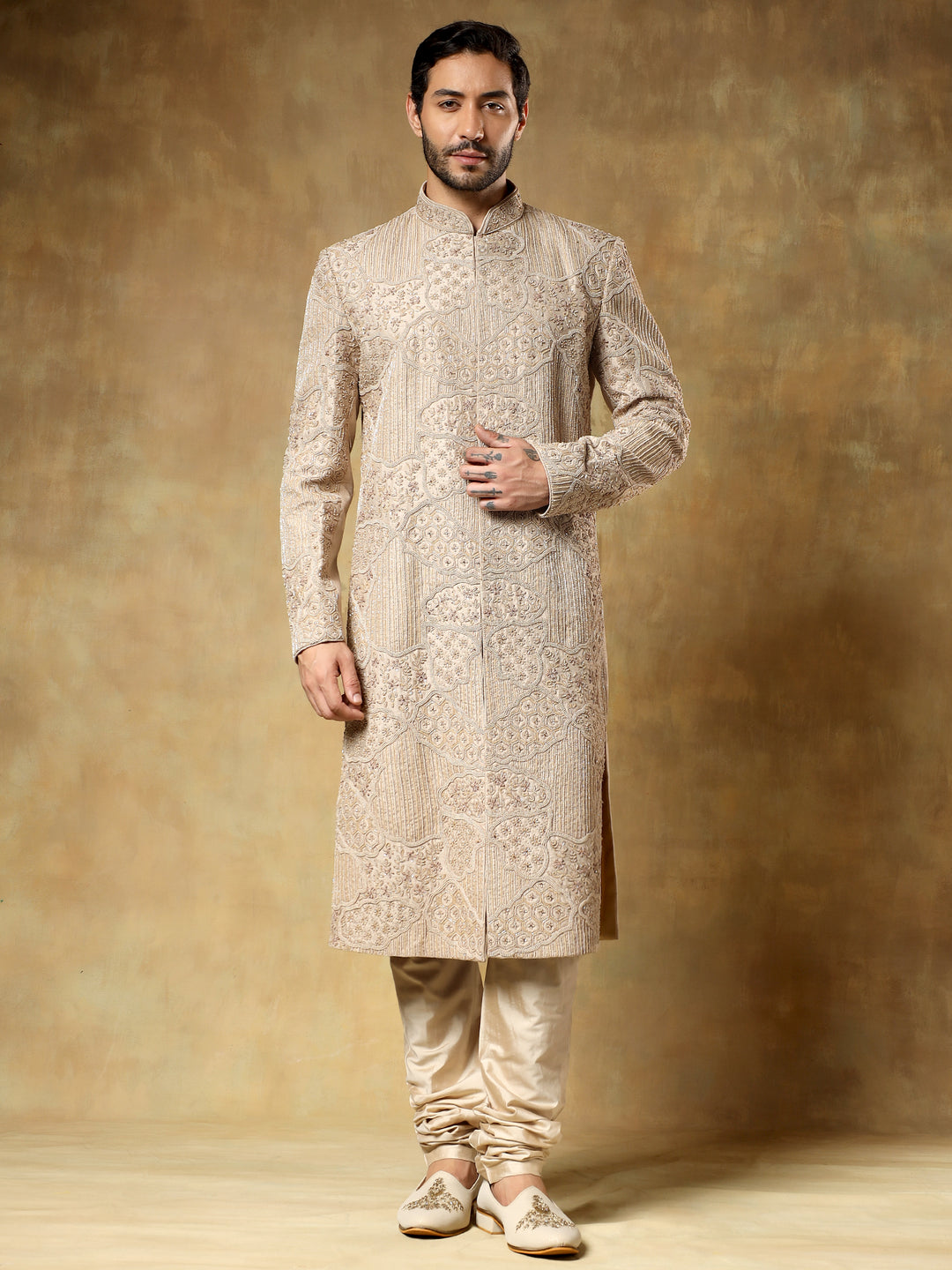 Golden Embroidery Sherwani Set