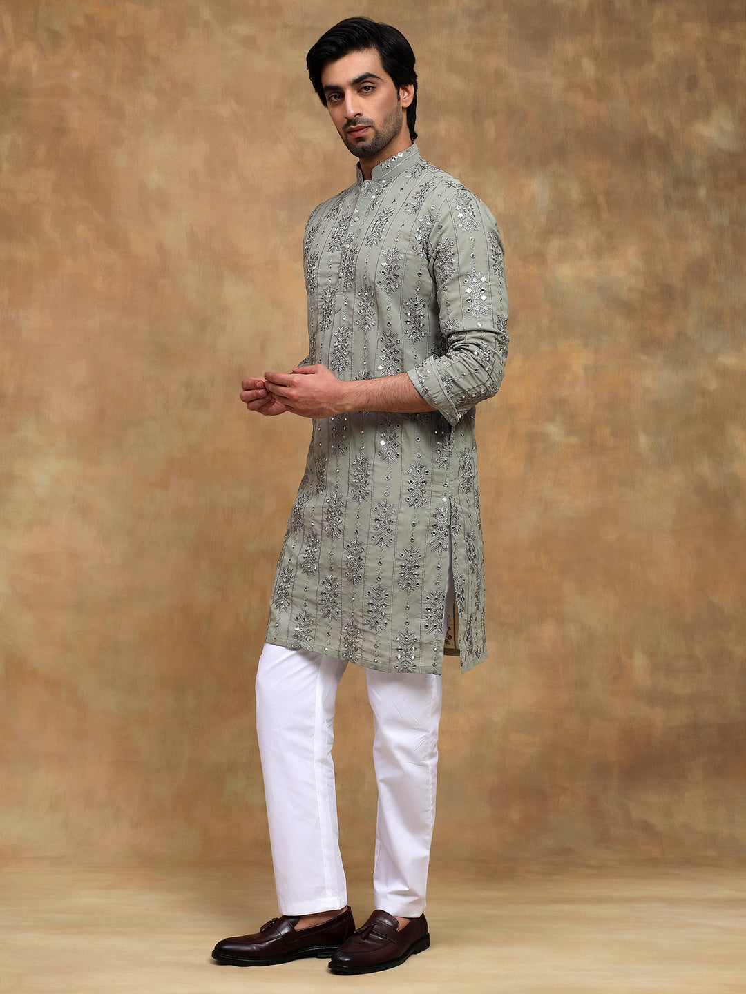 Sage Green Tonal Embroidered Kurta Set