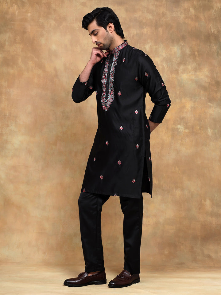 Black Kurta Set with Printed Dupatta