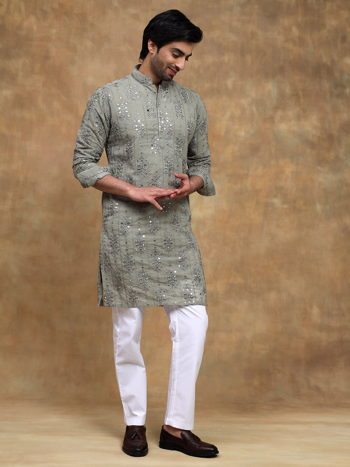 Sage Green Tonal Embroidered Kurta Set