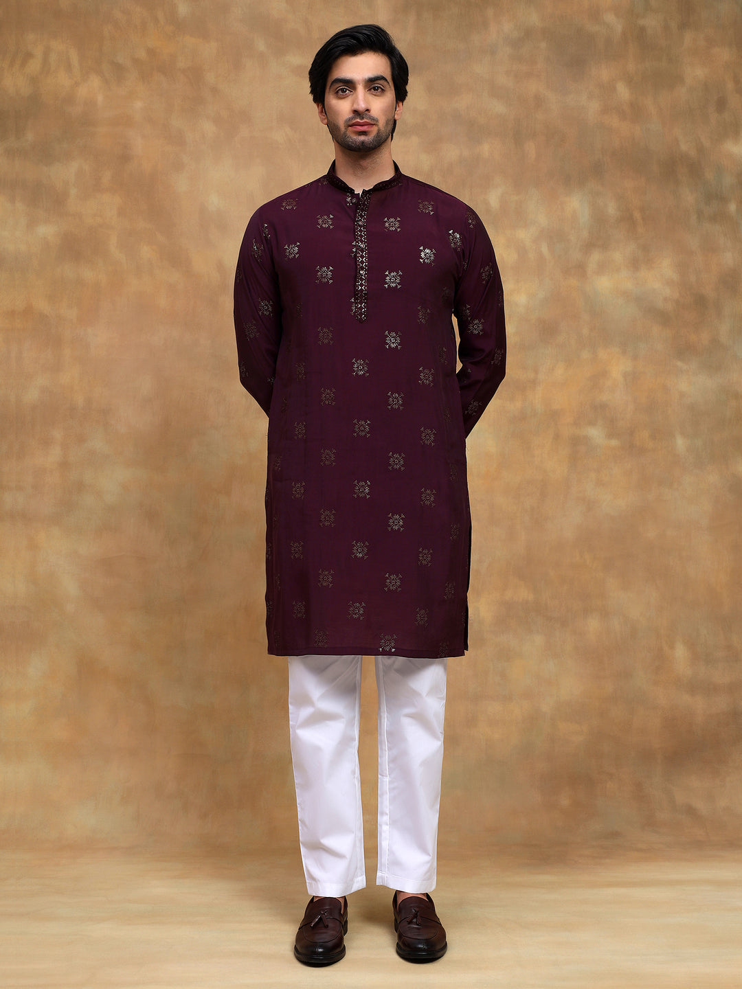 Dark Wine Sippi Embroidered Kurta Set