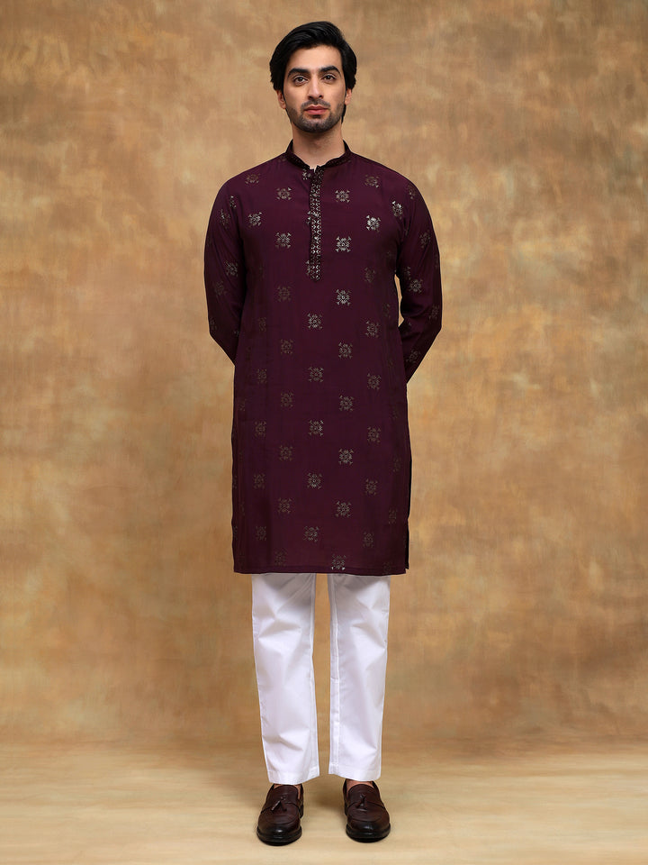 Dark Wine Sippi Embroidered Kurta Set