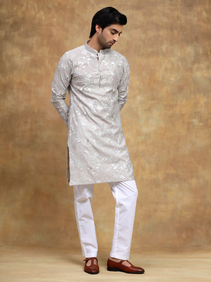 White Floral Embroidered Day Kurta Set