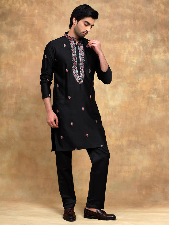 Black Kurta Set with Printed Dupatta