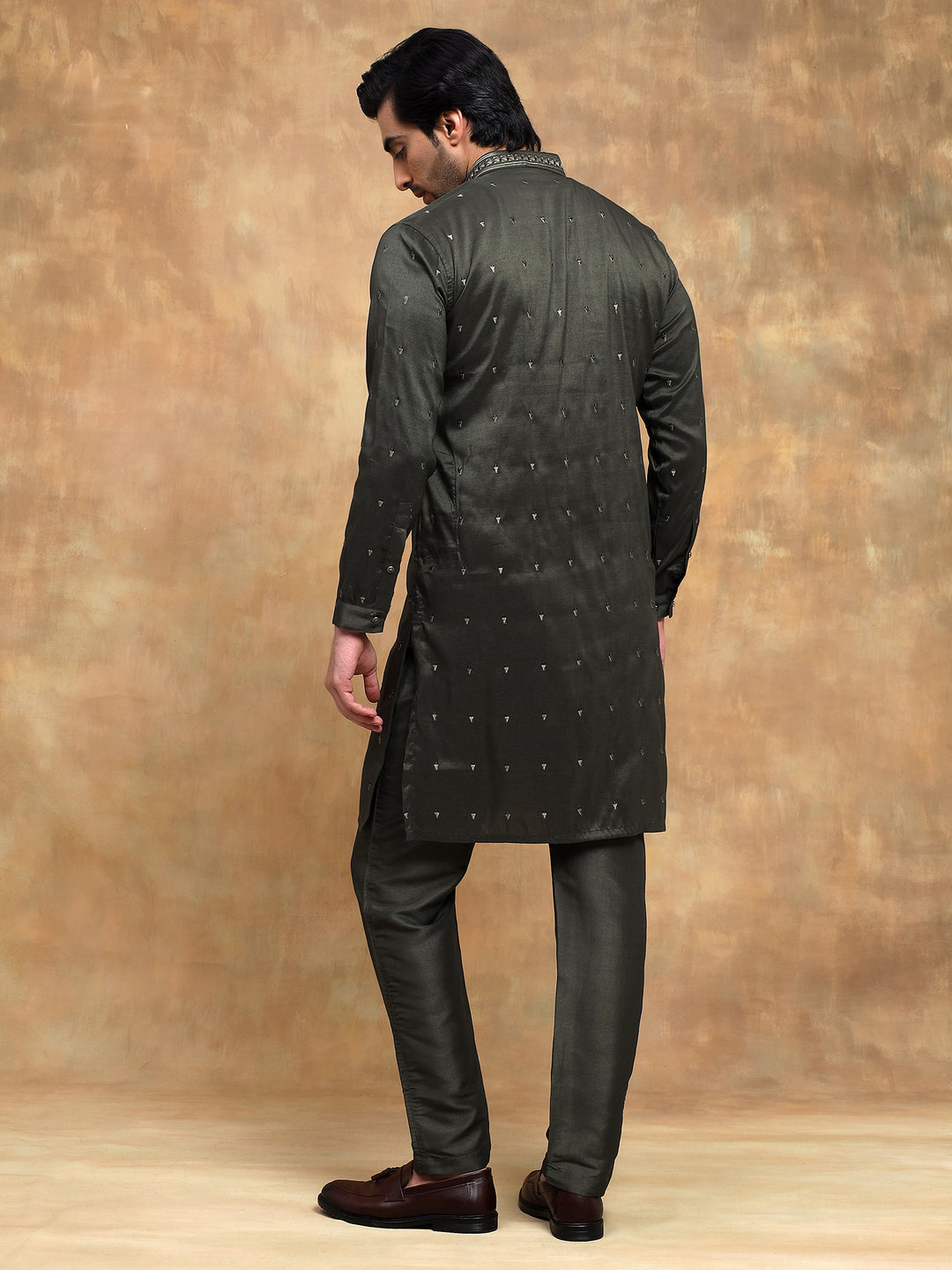Mehandi Front Embroidered Kurta Set