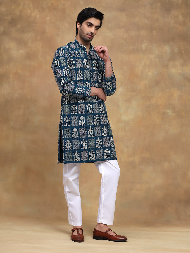 Teal Heritage Embroidered Kurta Set