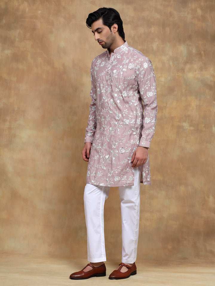Lilac Embroidered Kurta Set
