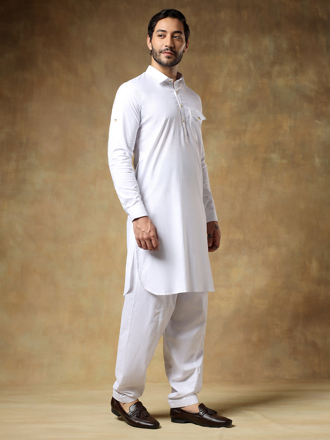 White Cotton Pathani Set