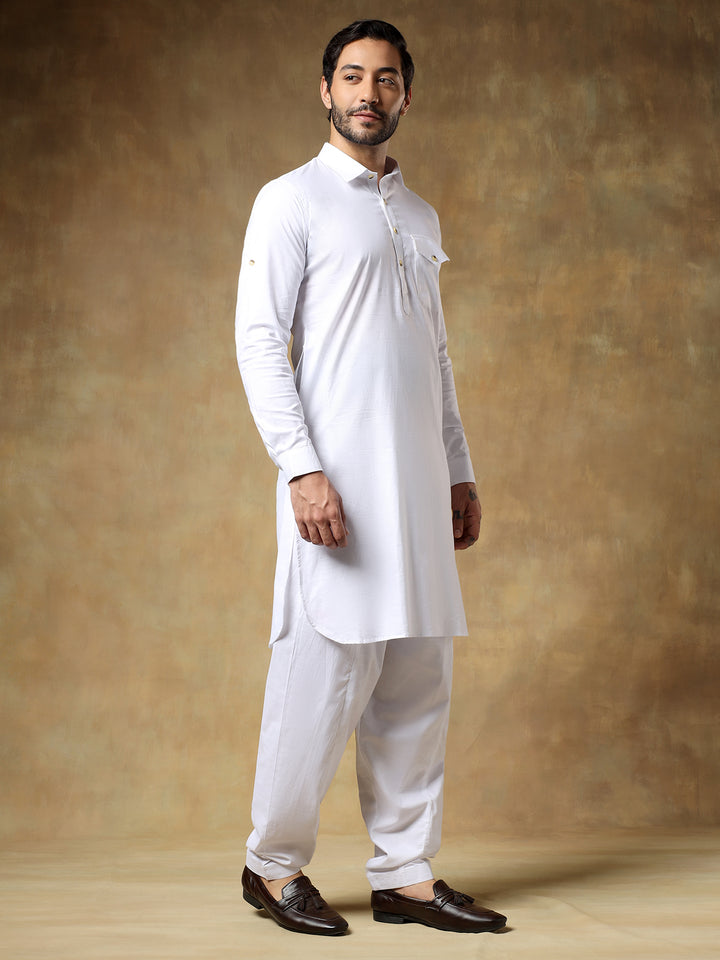 White Cotton Pathani Set