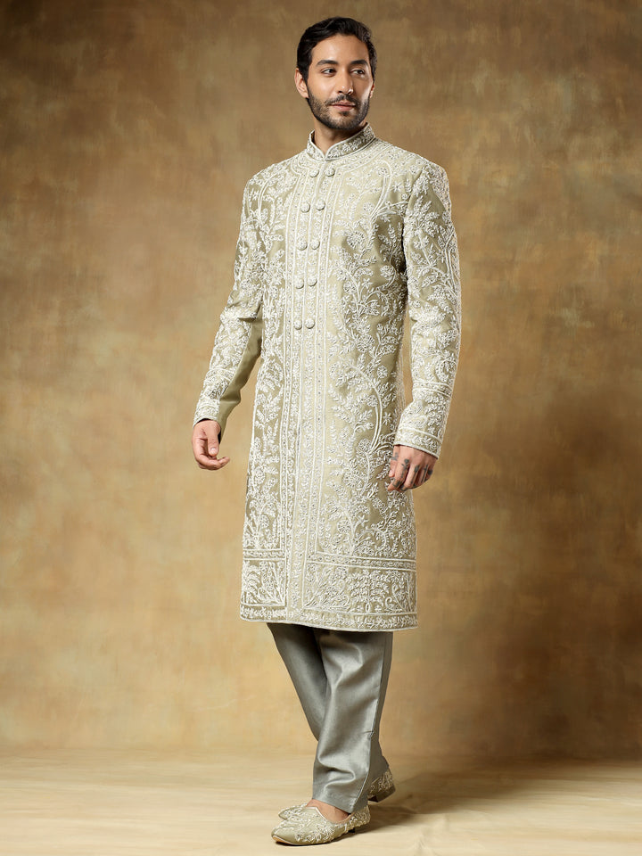 Pista Embroidered Sherwani Set